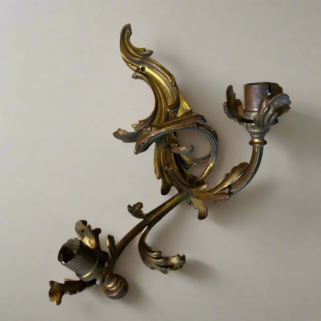 Antique French Rococo Gilt Bronze Wall Sconces (Pair) | Antique French Bronze Wall Lighting