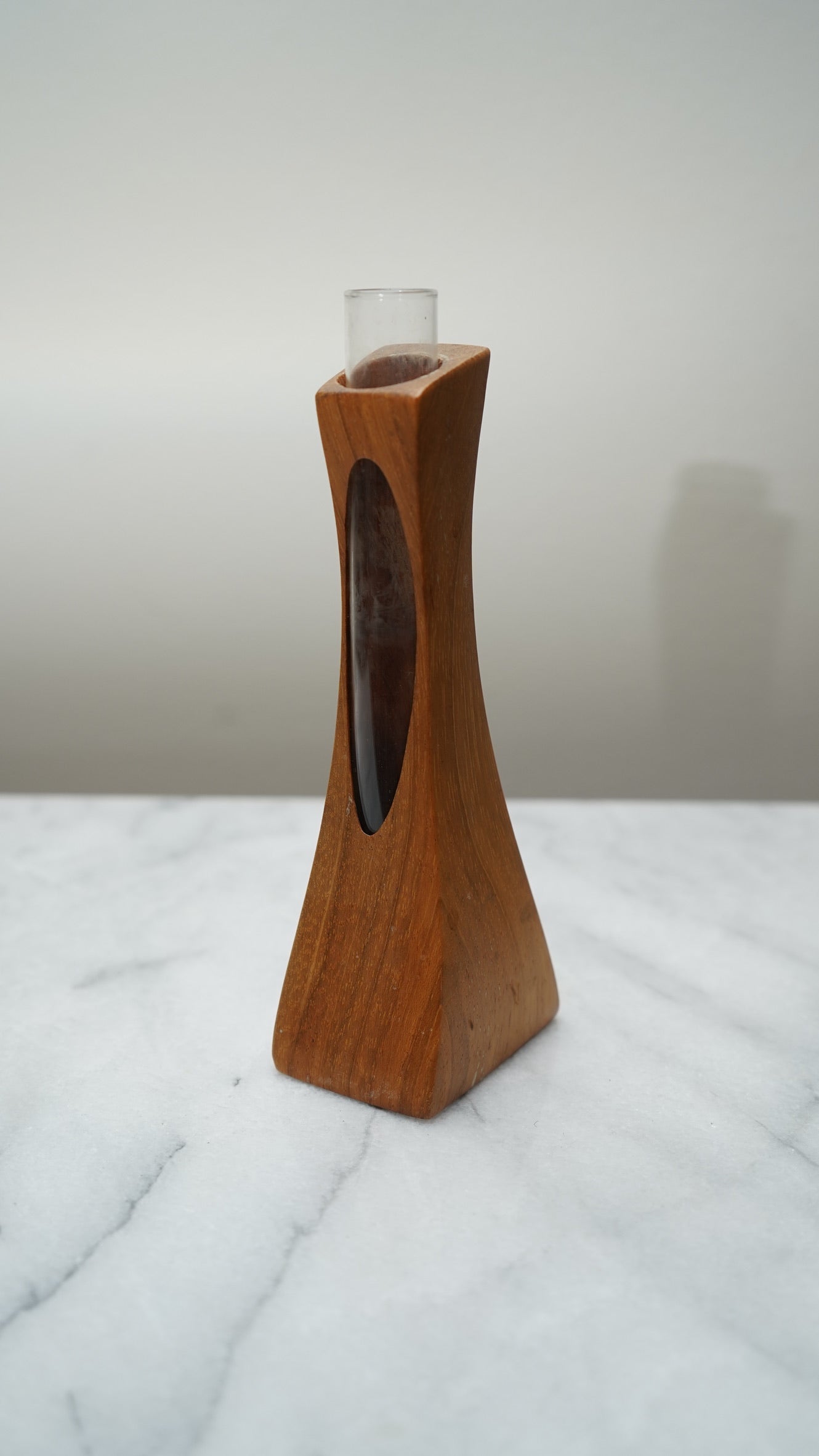 Mid-Century Modern Teak & Glass Bud Vase | Scandinavian Design, 1960s