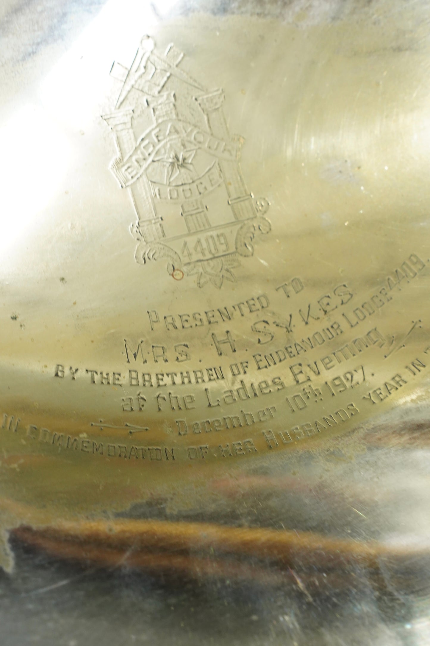 English Silver plate Navette Fruit Bowl, Masonic Presentation 1927