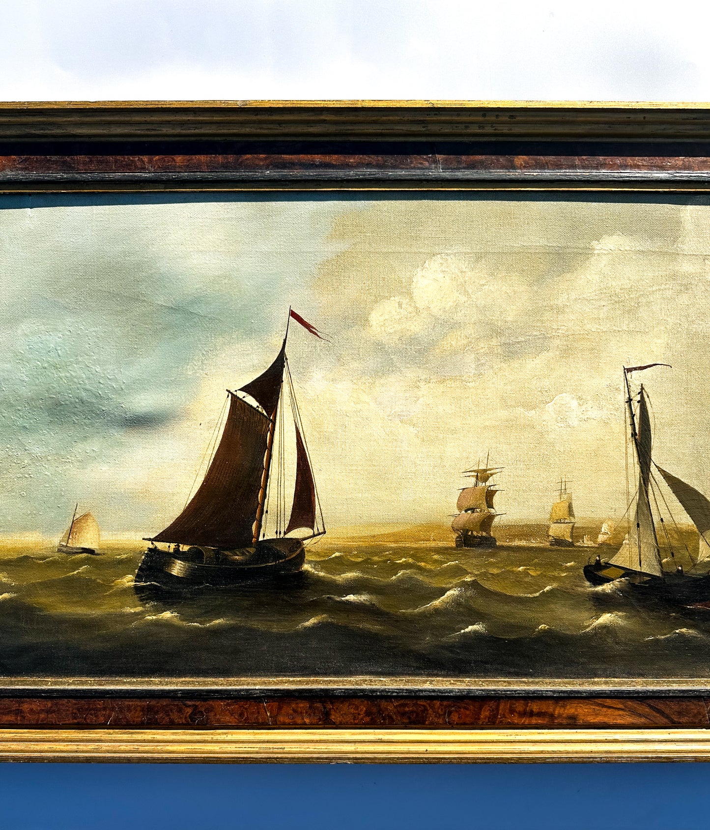 Large 20th Century English Oil on Canvas "Fleet at Sea" Painting