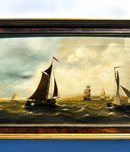 Large 20th Century English Oil on Canvas "Fleet at Sea" Painting