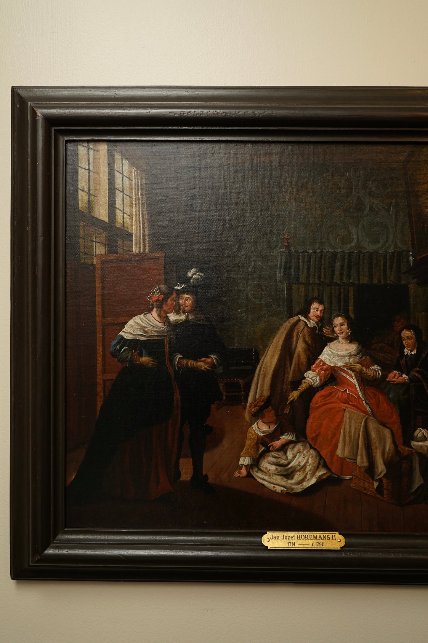 "Meeting in the Parlour" Oil on Canvas Attributed to Jan Josef Horemans (Belgium artist, 1714-1790)