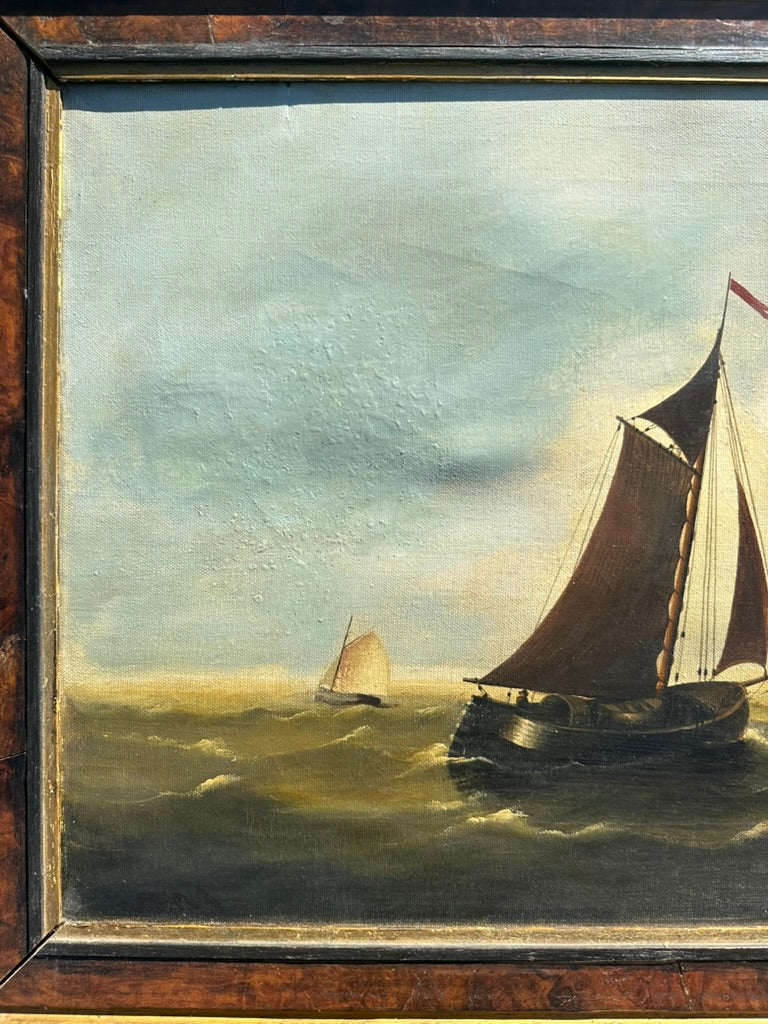 Large 20th Century English Oil on Canvas "Fleet at Sea" Painting