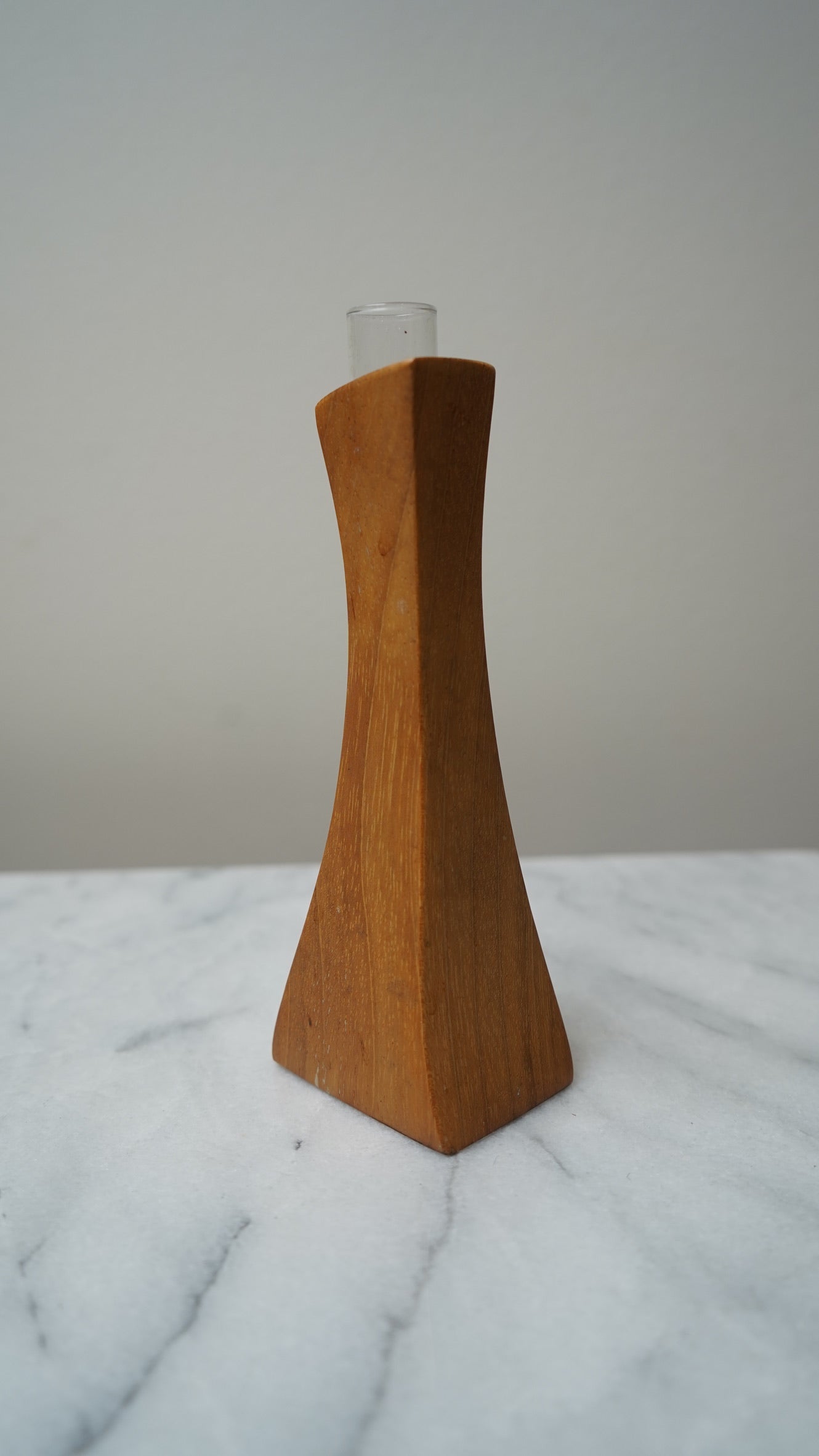 Mid-Century Modern Teak & Glass Bud Vase | Scandinavian Design, 1960s