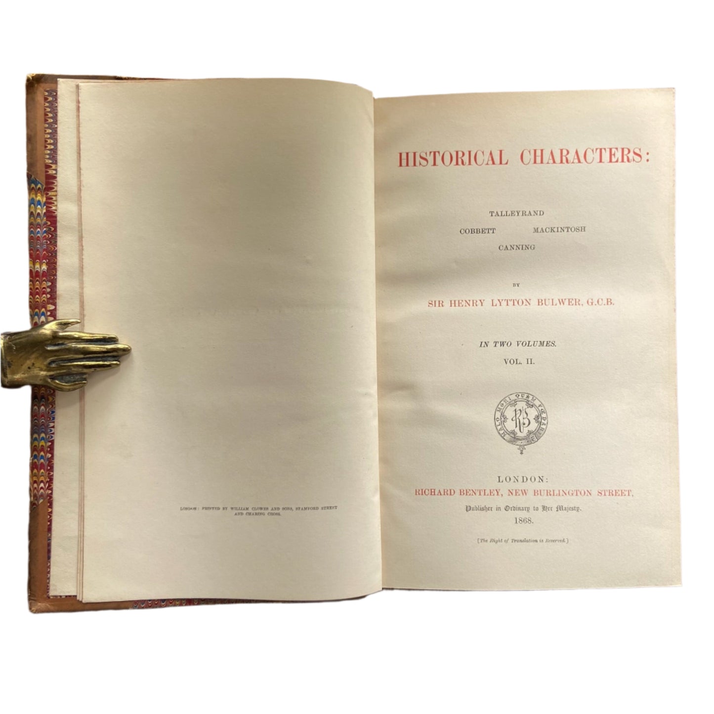 1868 " Historical Characters " Brown Half Leather Book