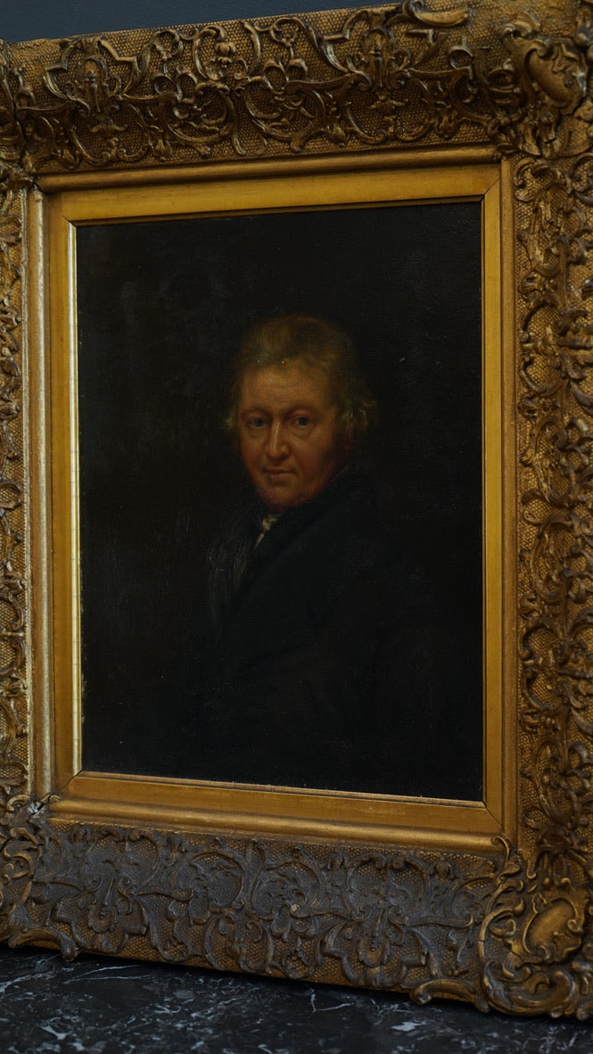 Antique English Portrait of Rev. Robert Clarke Caswall, after John Linnell, Oil on Board Painting