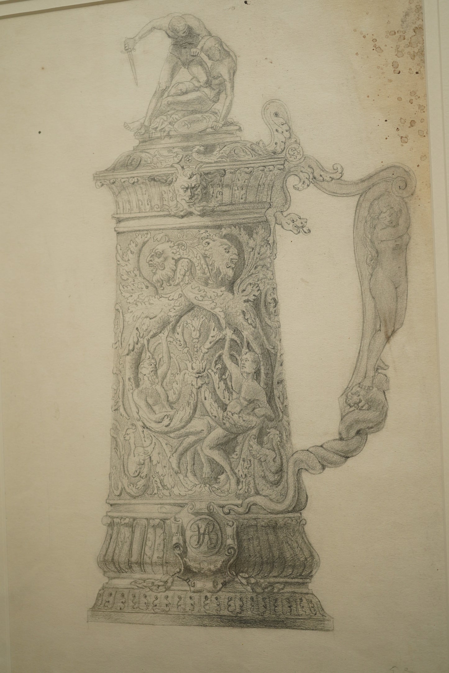 Henry Bouvet (French, 1859–1945) – Study of a Tankard, Signed Pencil Drawing on Paper, Framed