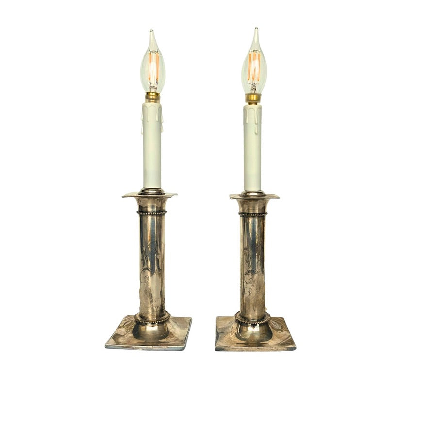 Pair of 20th Century Pairpoint Silver Plated Lamps