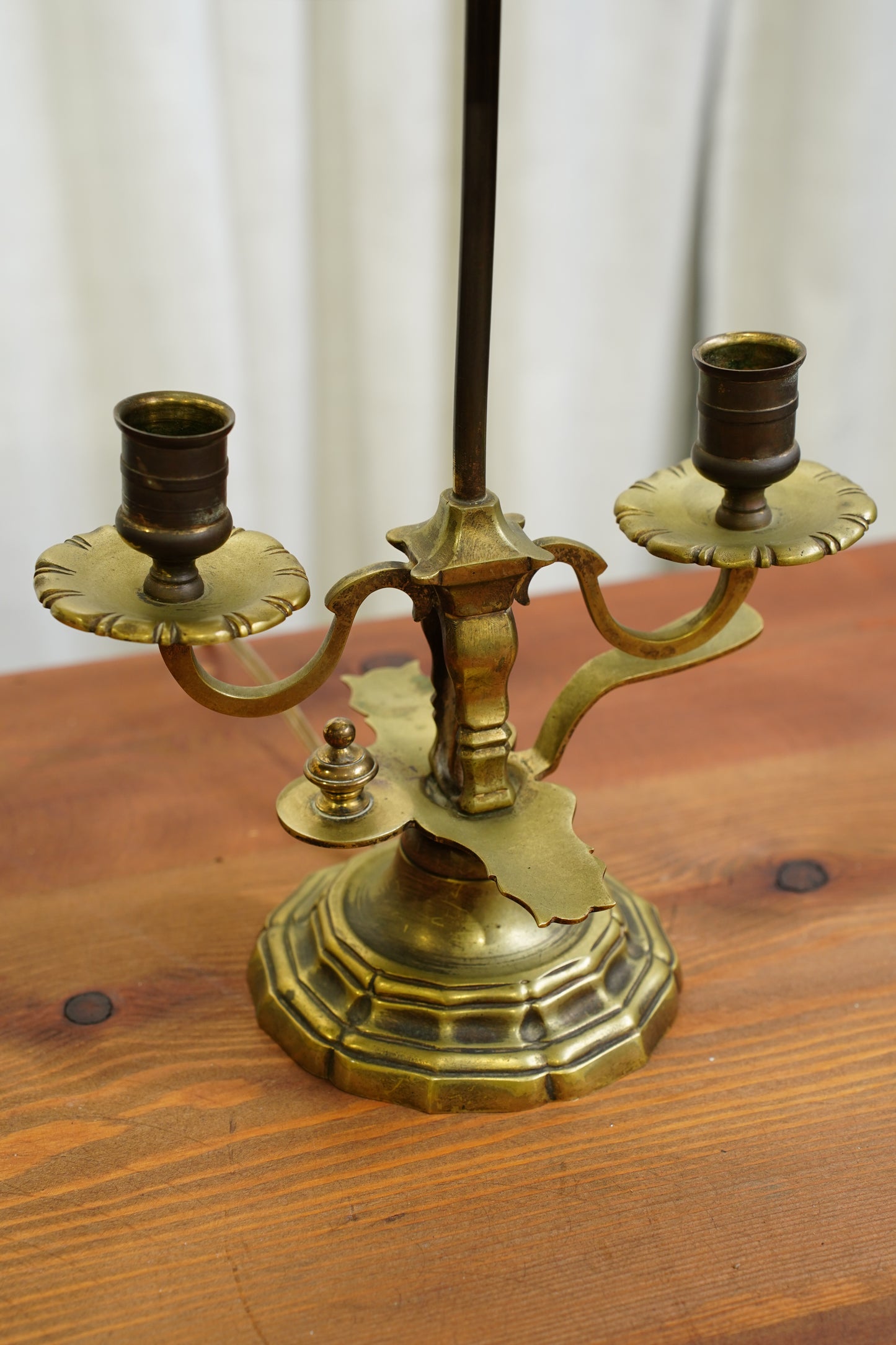 Vintage Louis XV Style Brass Bouillotte Lamp with Red Tole Shade