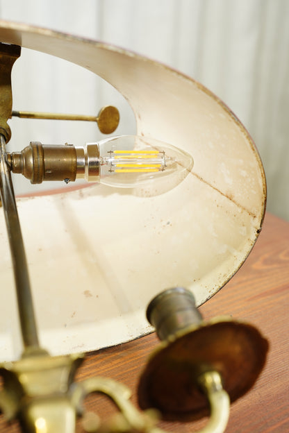 Vintage Louis XV Style Brass Bouillotte Lamp with Red Tole Shade