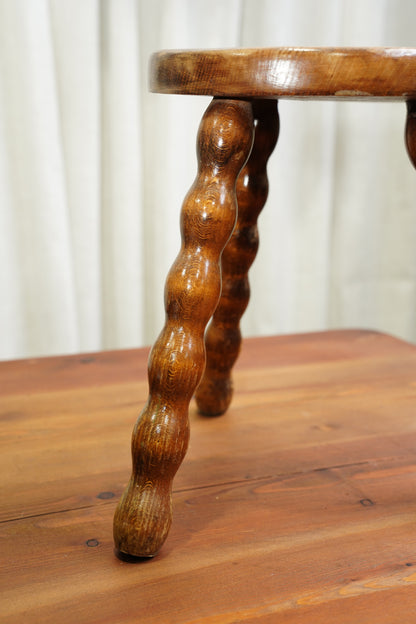 Vintage English Bobbin Leg Tripod Stool