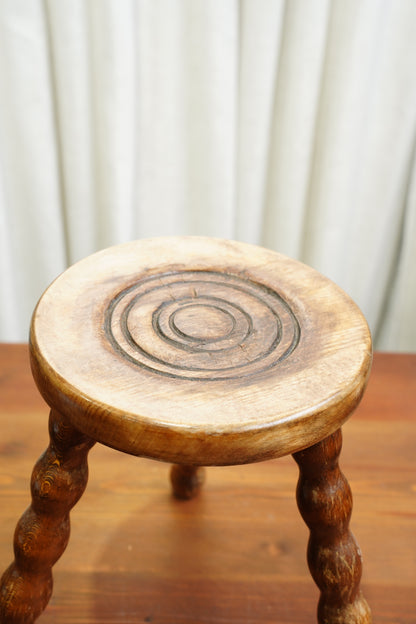 Vintage English Bobbin Leg Tripod Stool