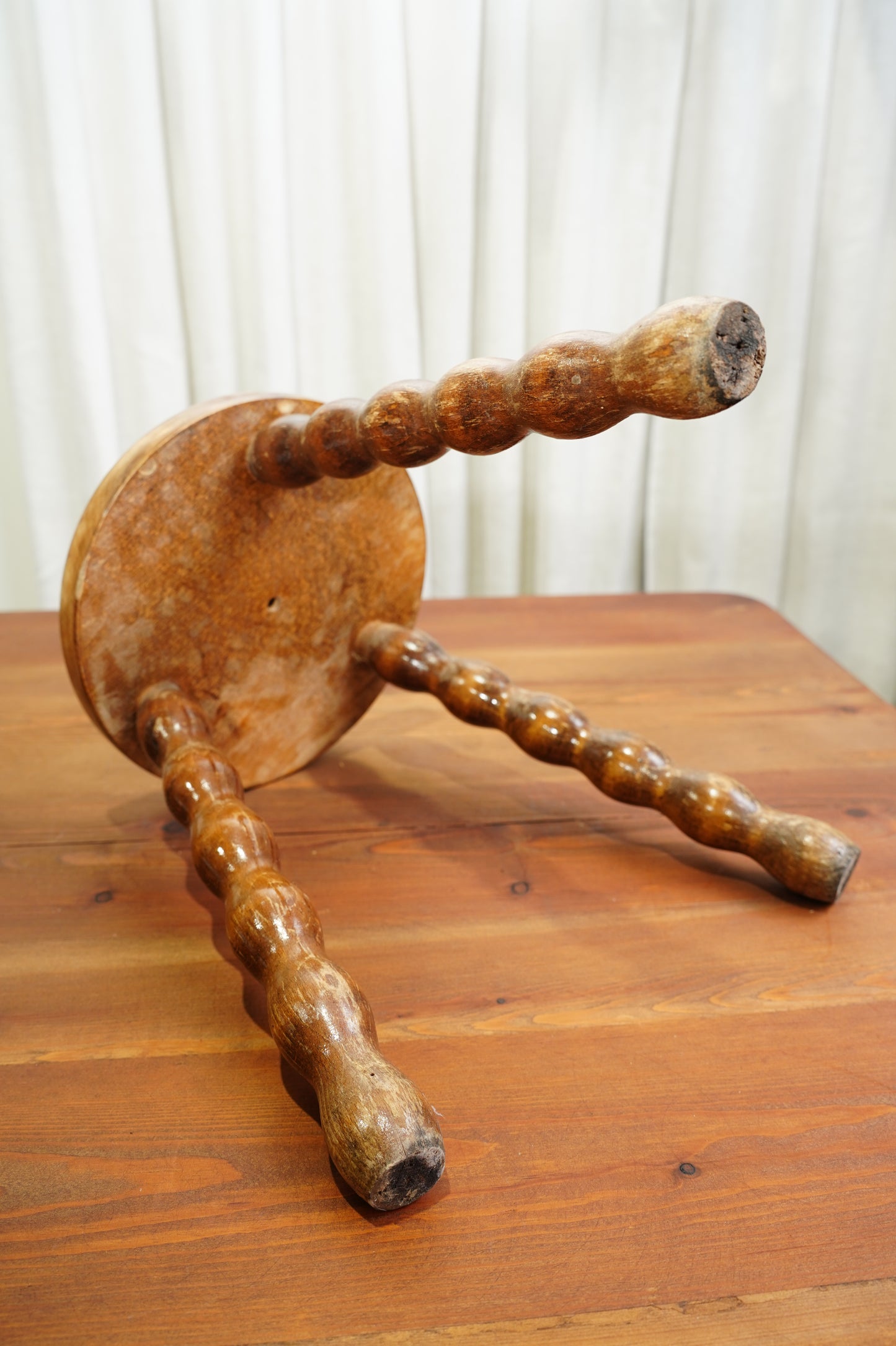 Vintage English Bobbin Leg Tripod Stool