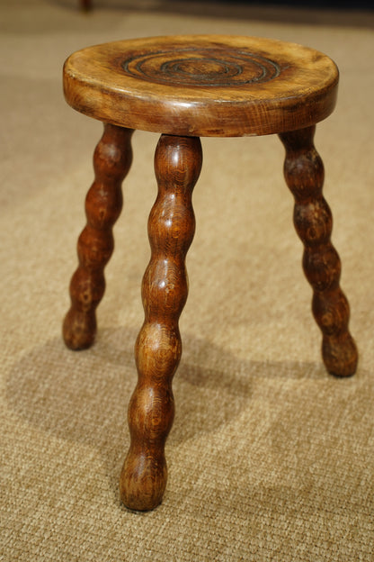 Vintage English Bobbin Leg Tripod Stool