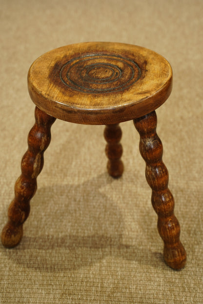 Vintage English Bobbin Leg Tripod Stool