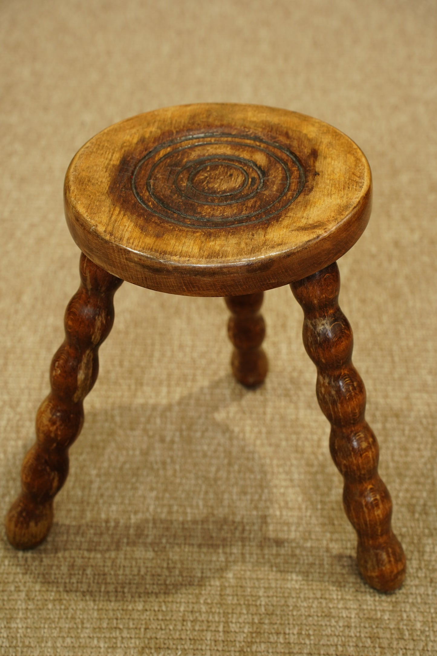Vintage English Bobbin Leg Tripod Stool