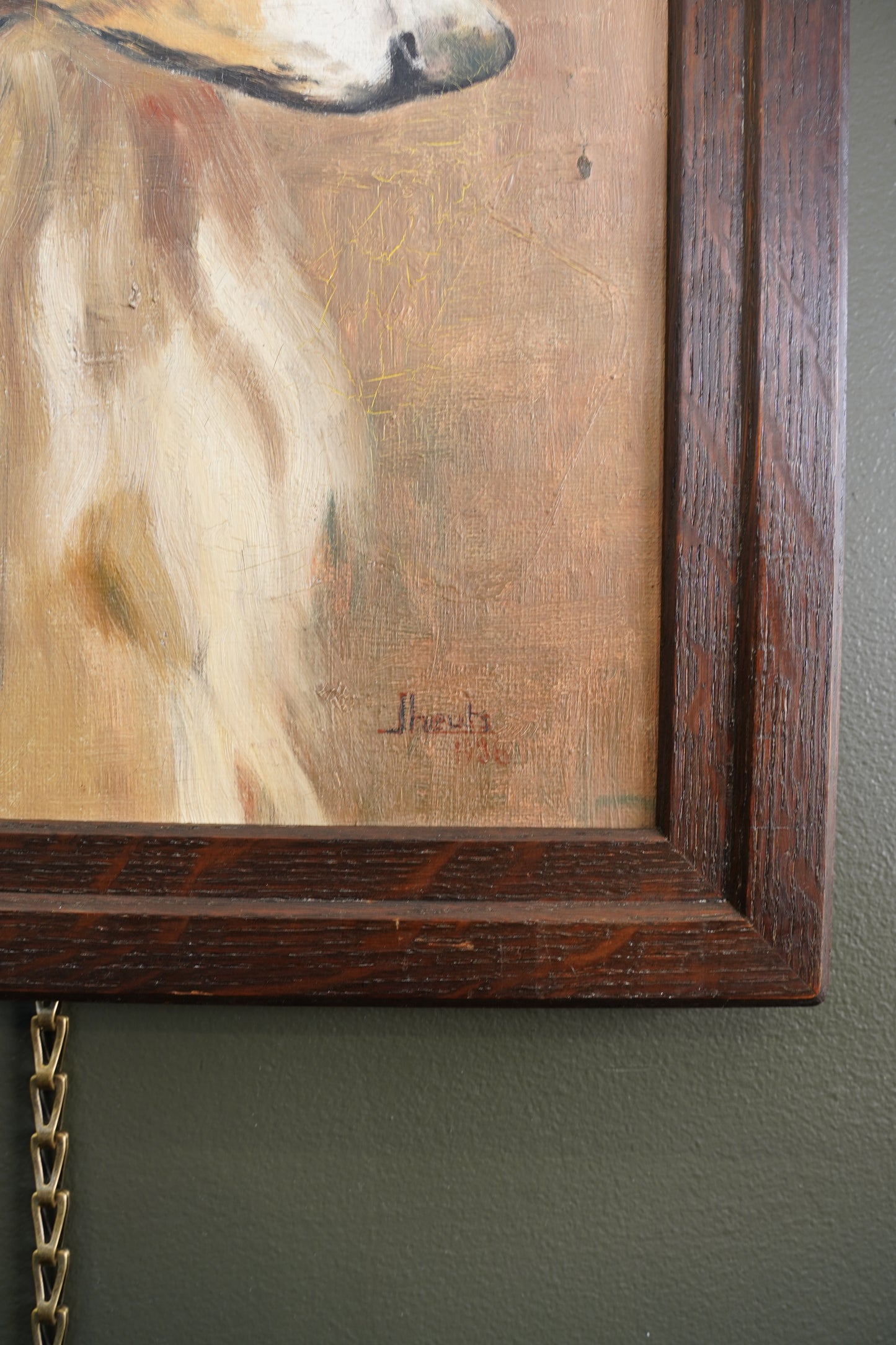 Vintage Signed Collie Dog Oil Painting, Dated 1936