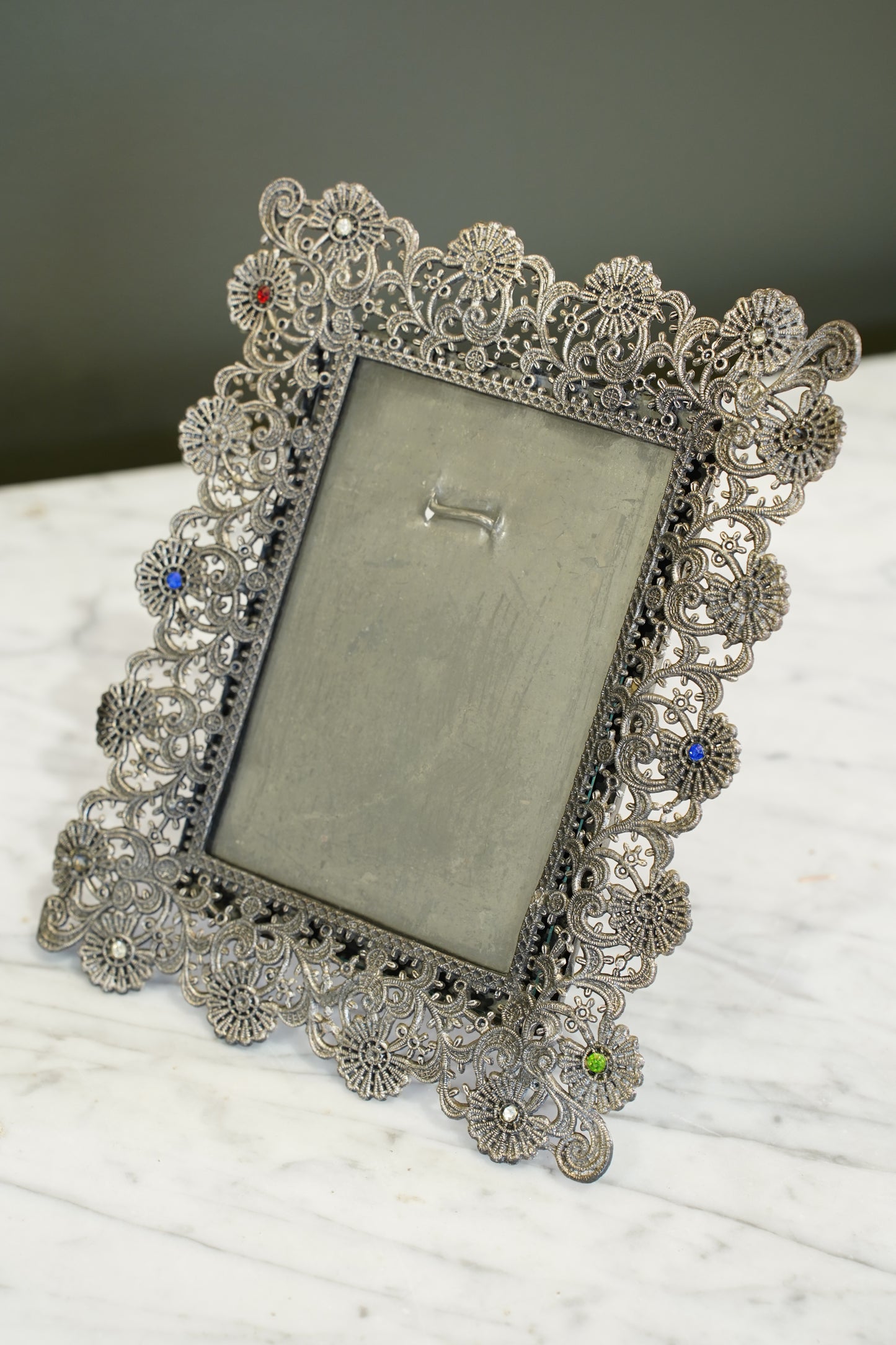 Vintage French Filigree Style Silver Tone Picture Frame