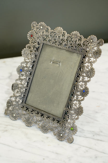 Vintage French Filigree Style Silver Tone Picture Frame