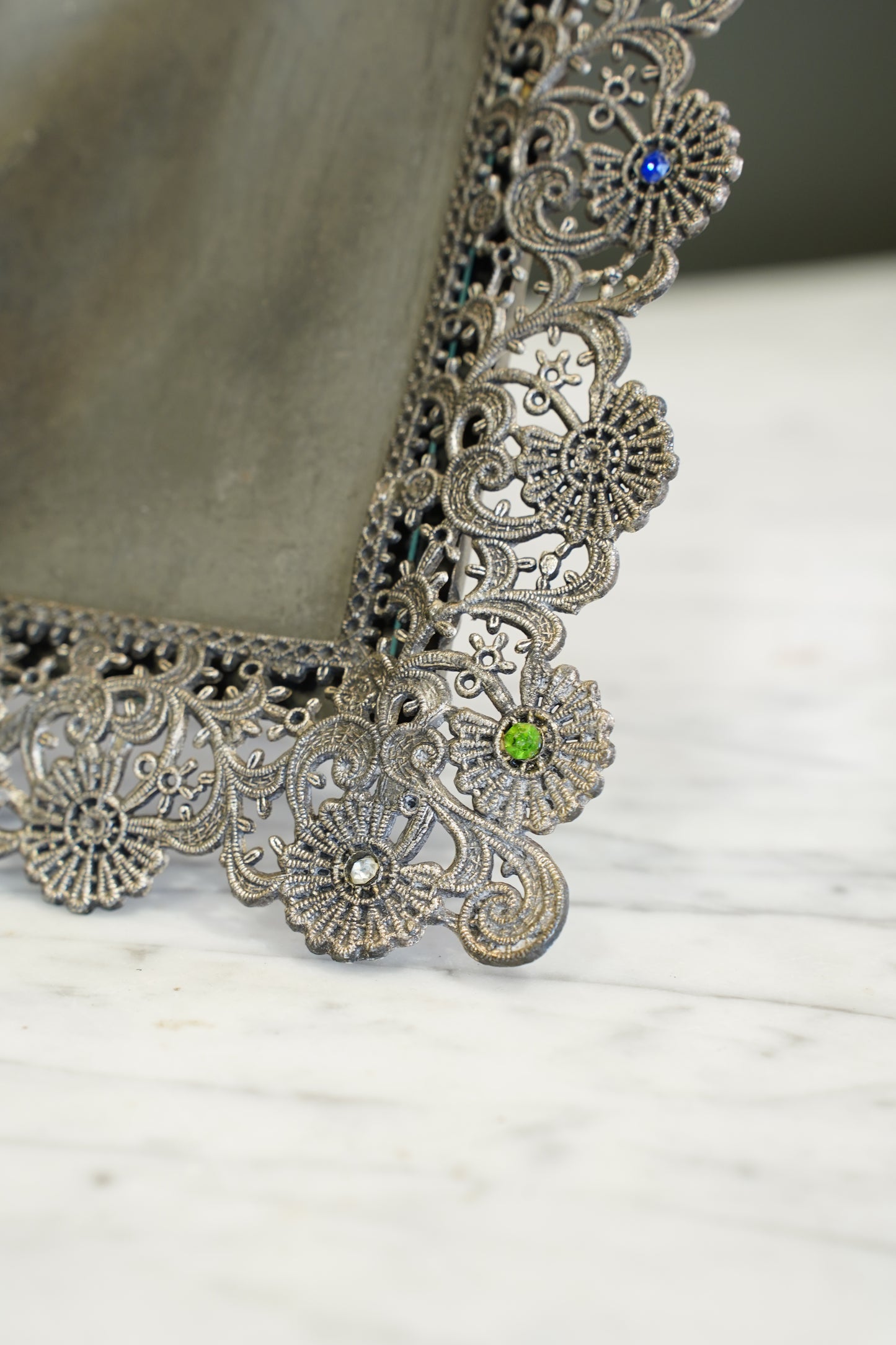 Vintage French Filigree Style Silver Tone Picture Frame