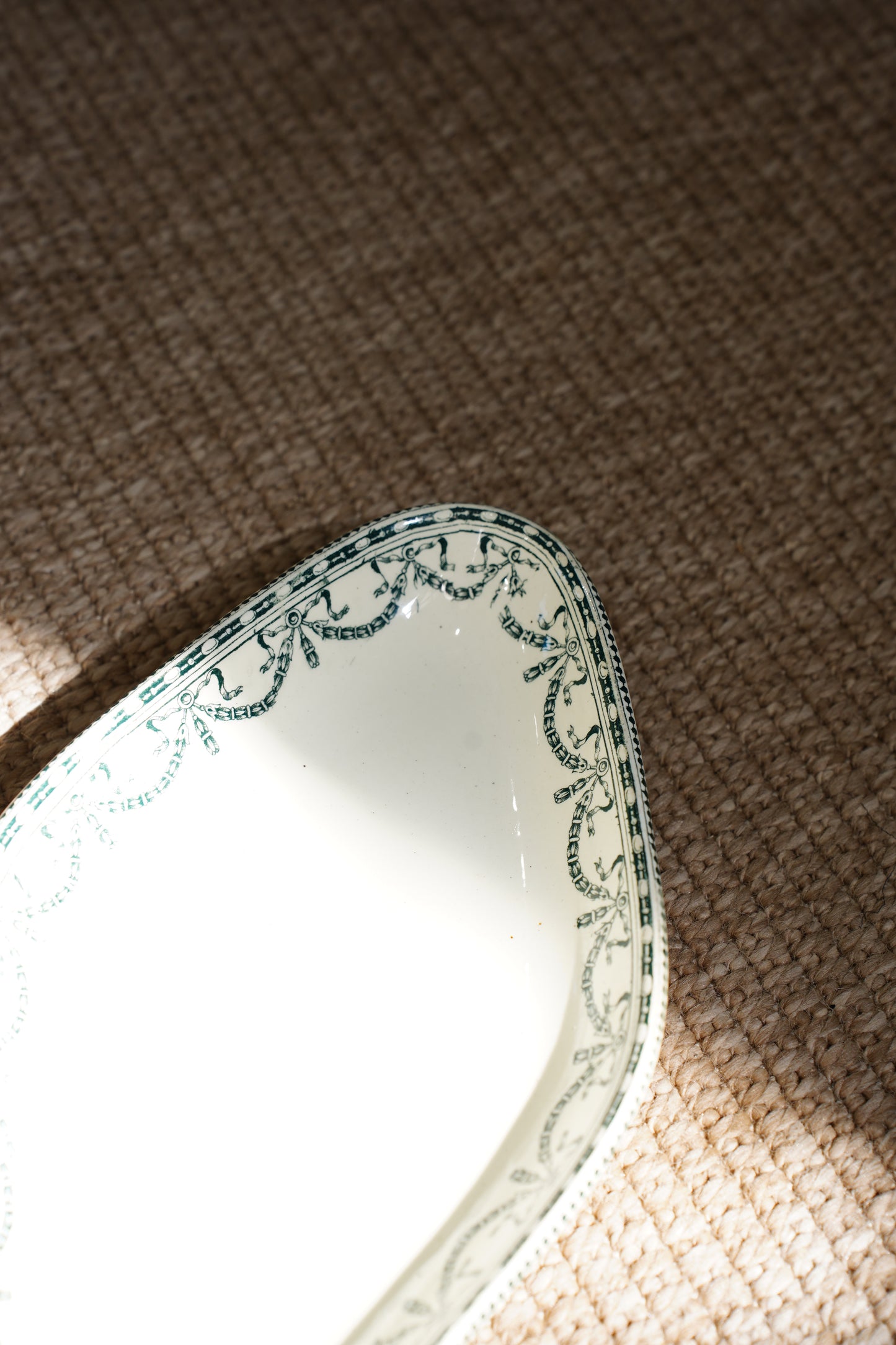 Antique Louis XVI Style French Ravier Dish, Green Transferware