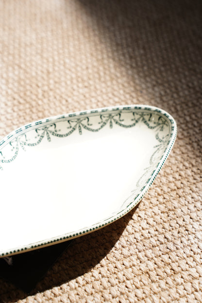 Antique Louis XVI Style French Ravier Dish, Green Transferware