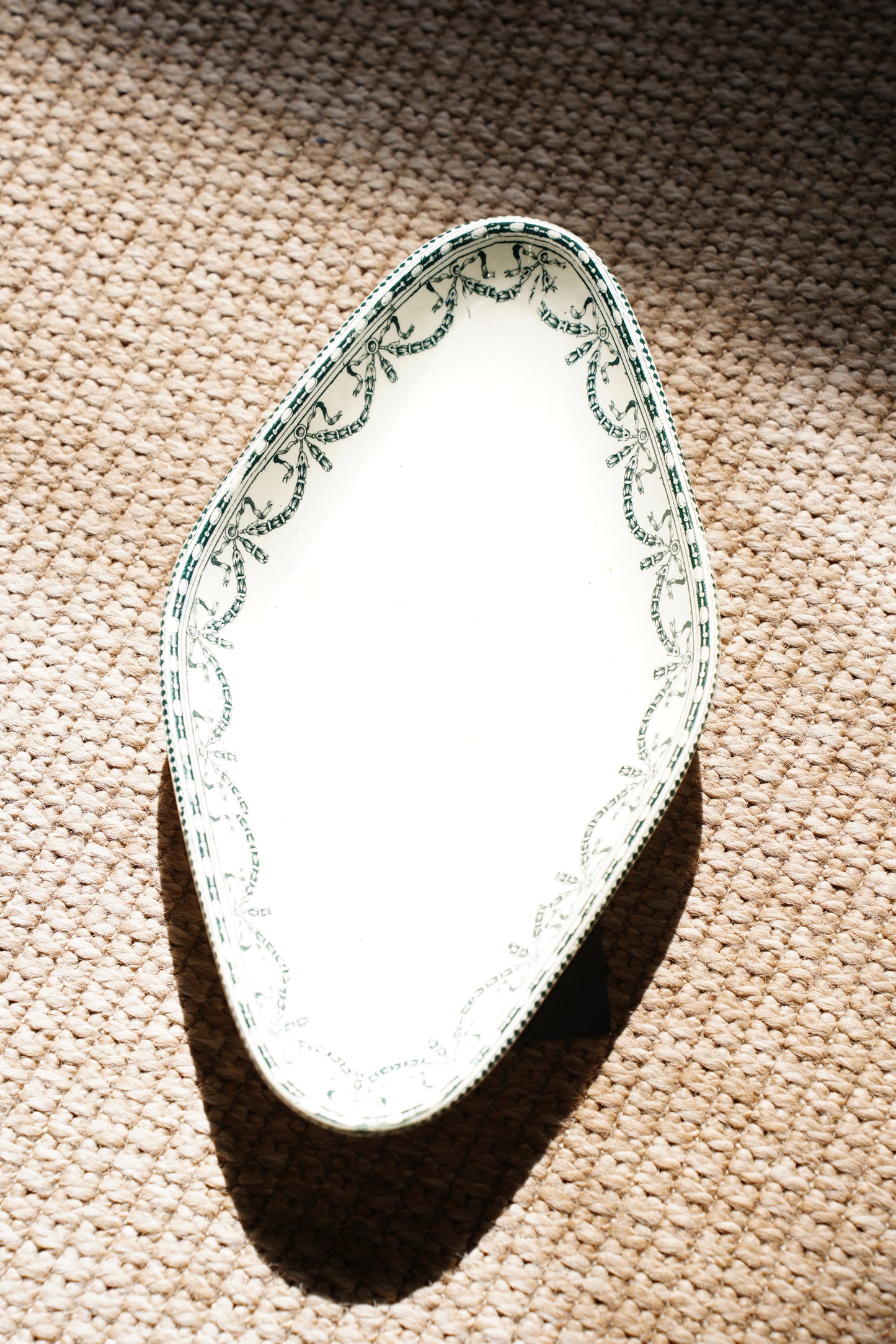 Antique Louis XVI Style French Ravier Dish, Green Transferware