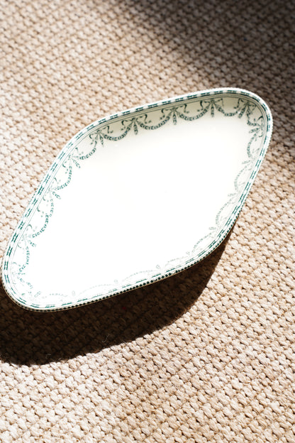 Antique Louis XVI Style French Ravier Dish, Green Transferware