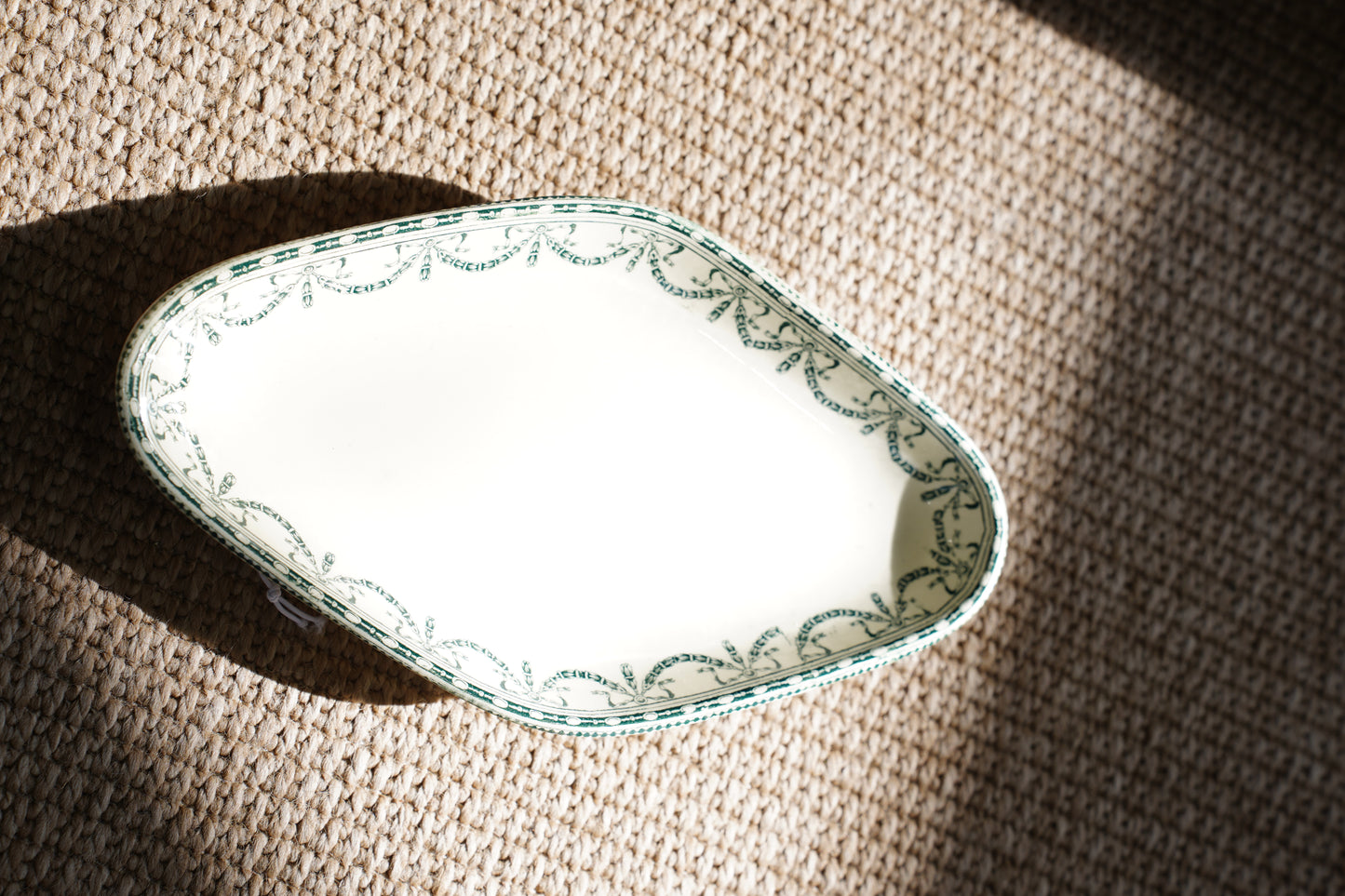 Antique Louis XVI Style French Ravier Dish, Green Transferware