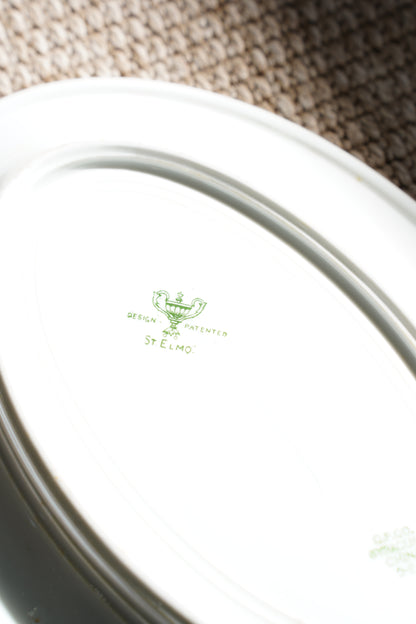 Vintage Neoclassical Green Transferware Serving Platter