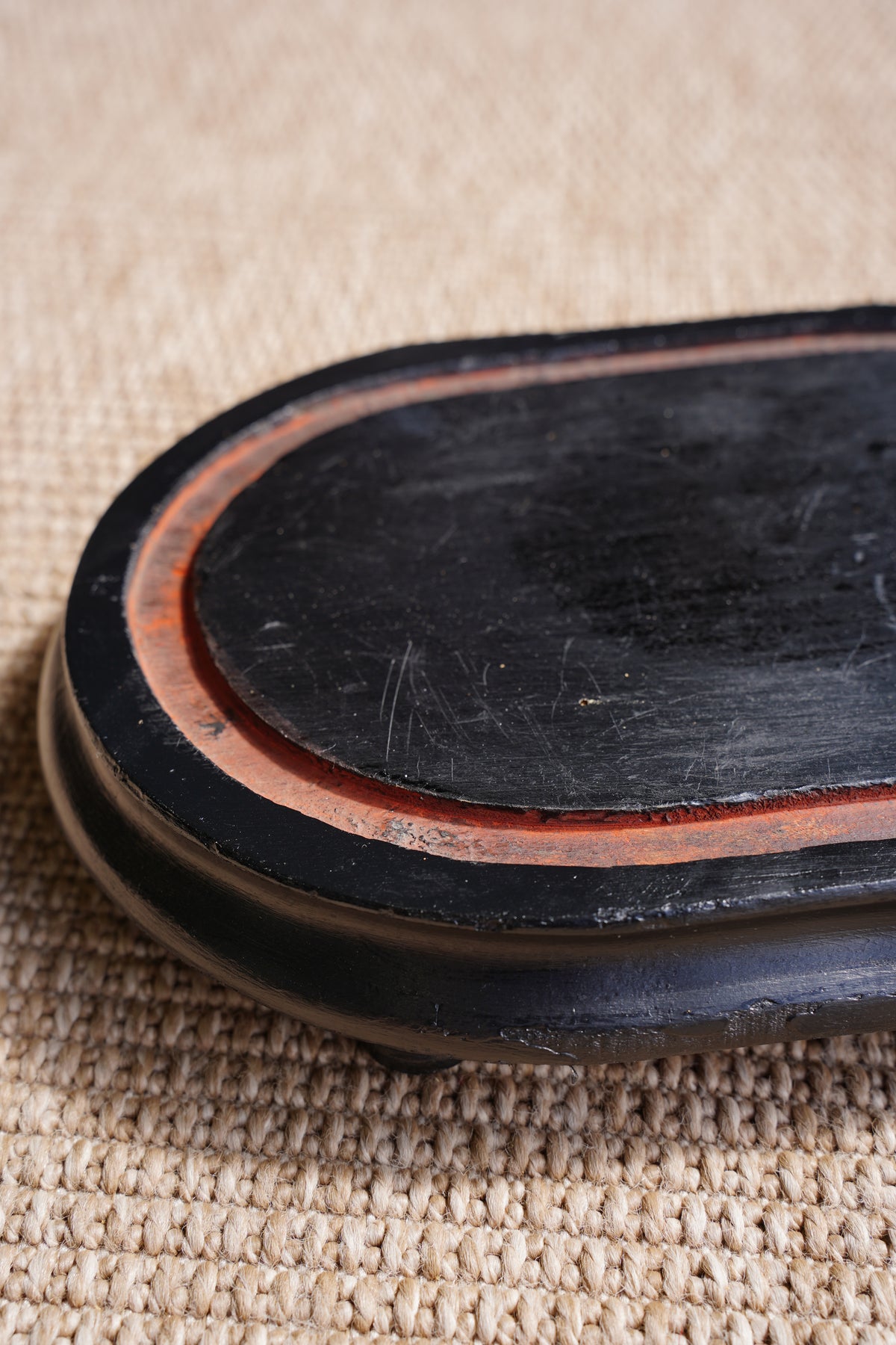 Antique Ebonized Oval Plinth Display Stand Base