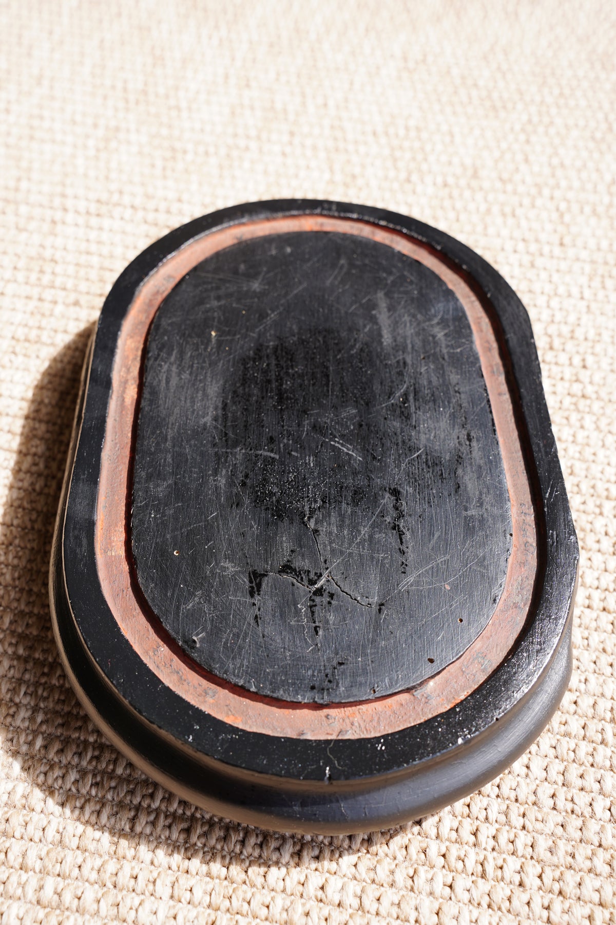 Antique Ebonized Oval Plinth Display Stand Base