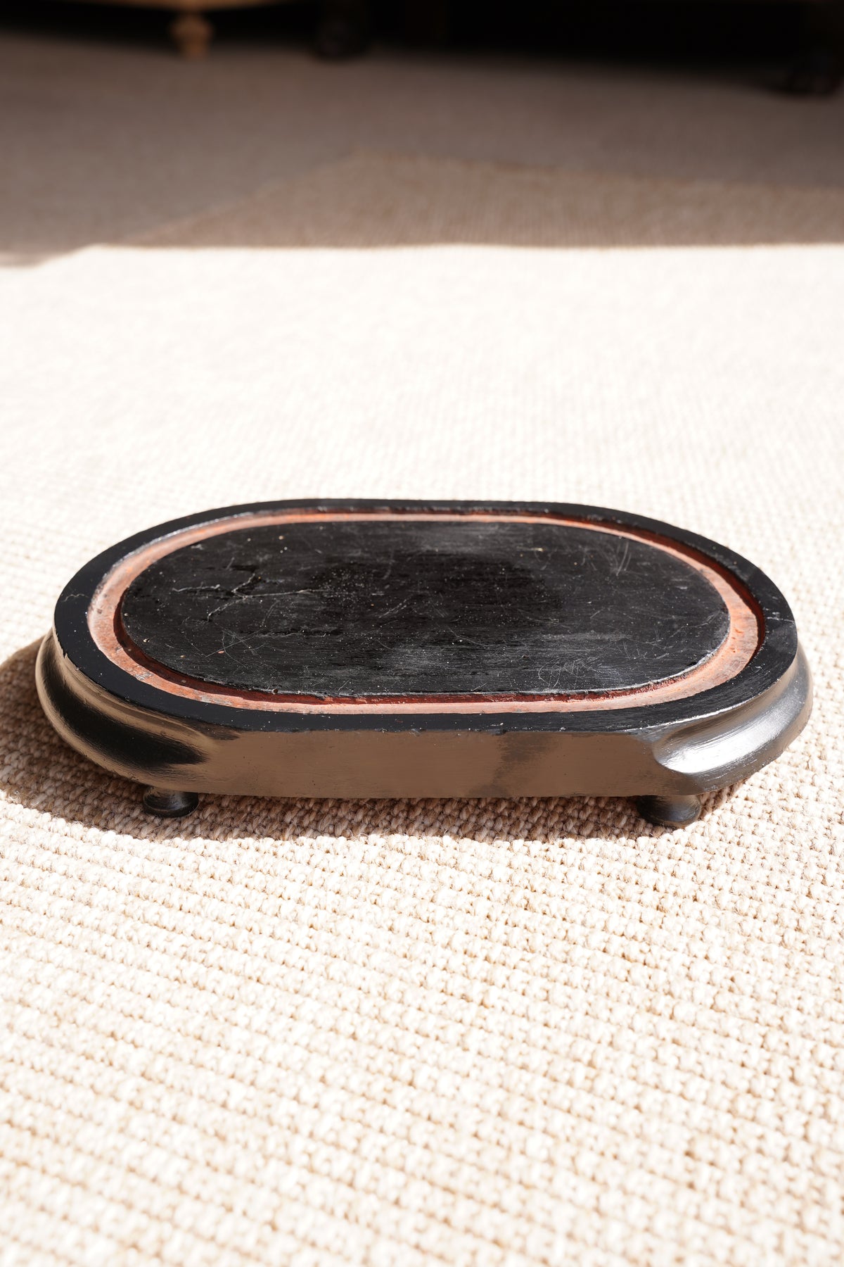 Antique Ebonized Oval Plinth Display Stand Base