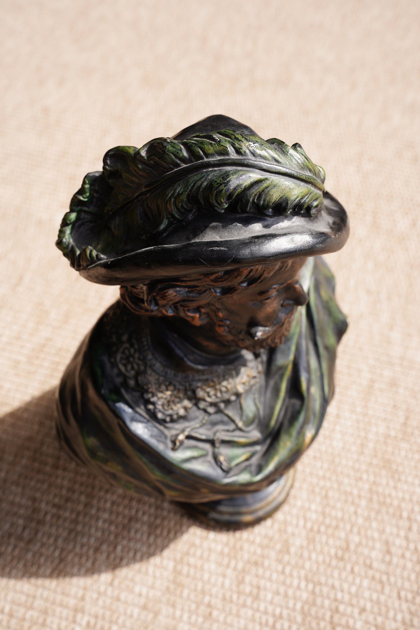 Vintage French Cavalier Bust, Bronze-Effect Plaster Sculpture