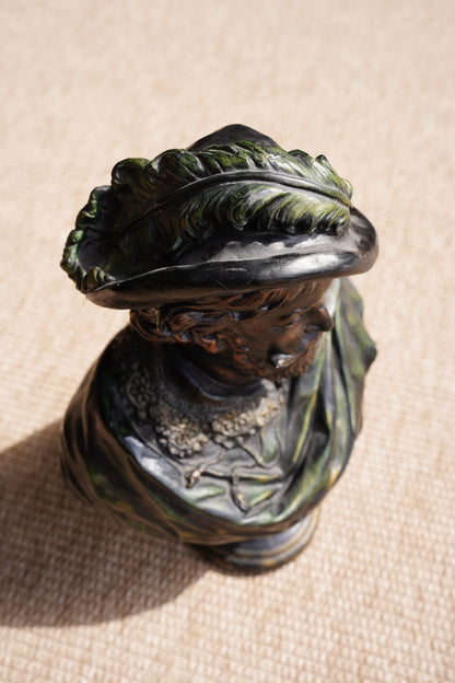 Vintage French Cavalier Bust, Bronze-Effect Plaster Sculpture