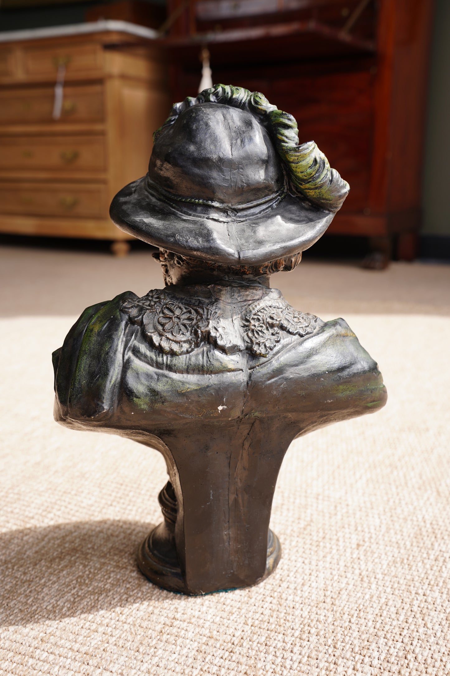 Vintage French Cavalier Bust, Bronze-Effect Plaster Sculpture