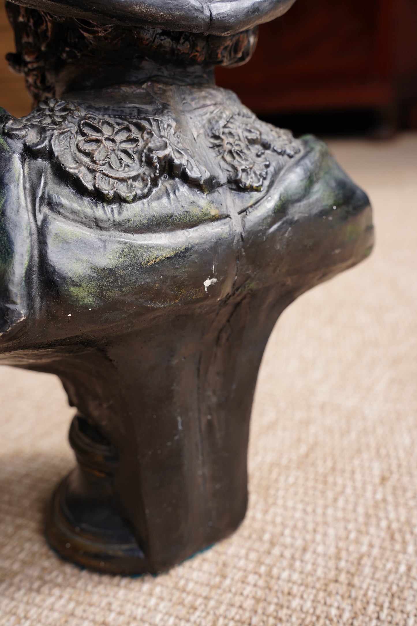 Vintage French Cavalier Bust, Bronze-Effect Plaster Sculpture