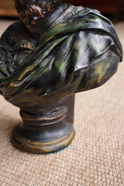 Vintage French Cavalier Bust, Bronze-Effect Plaster Sculpture