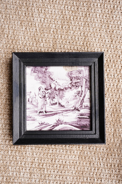 Antique Dutch Delft Biblical Tile, Framed