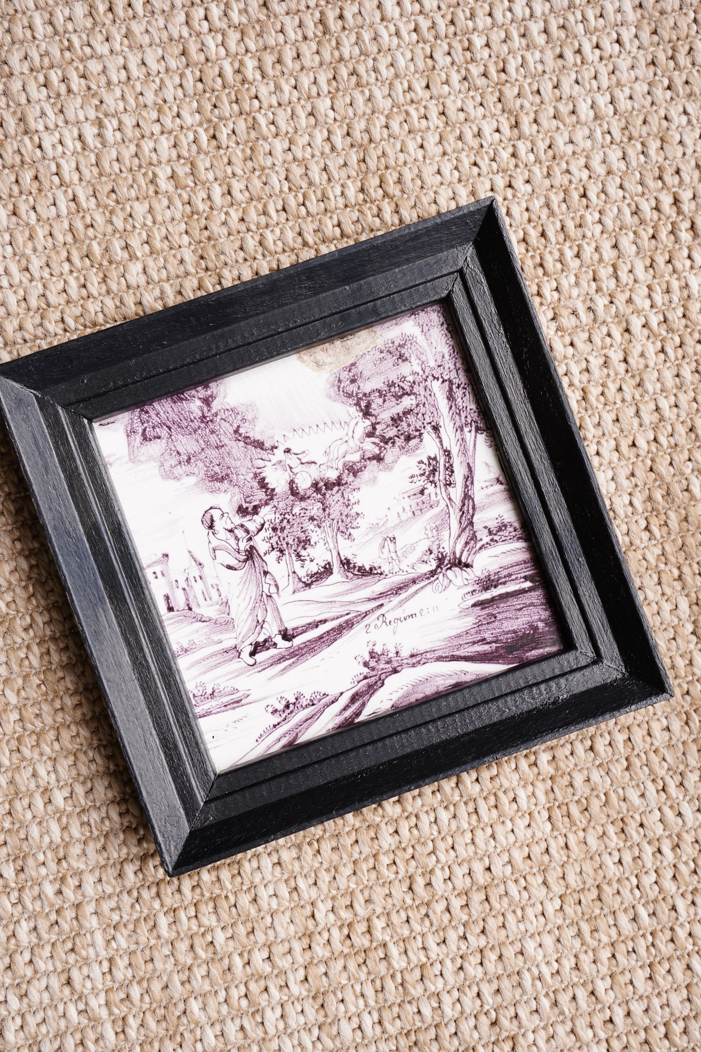 Antique Dutch Delft Biblical Tile, Framed
