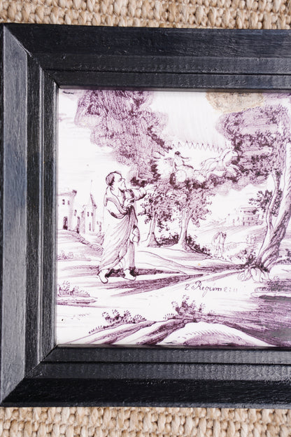 Antique Dutch Delft Biblical Tile, Framed