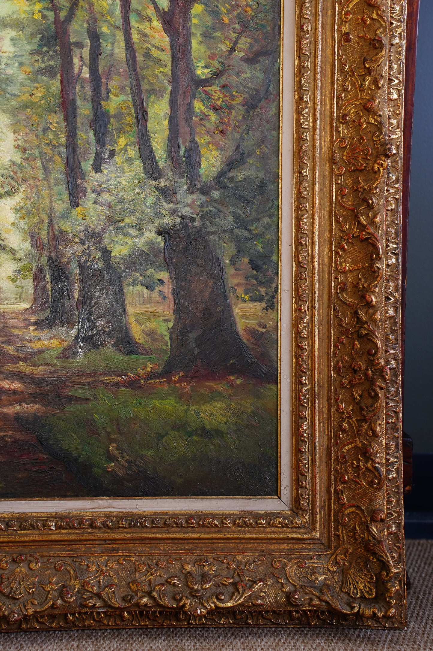 Vintage Signed Forest Path Oil Painting, Tree Lined Lane, 1949