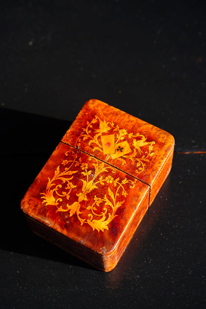Antique Napoleon III Burl Wood Playing Card Box