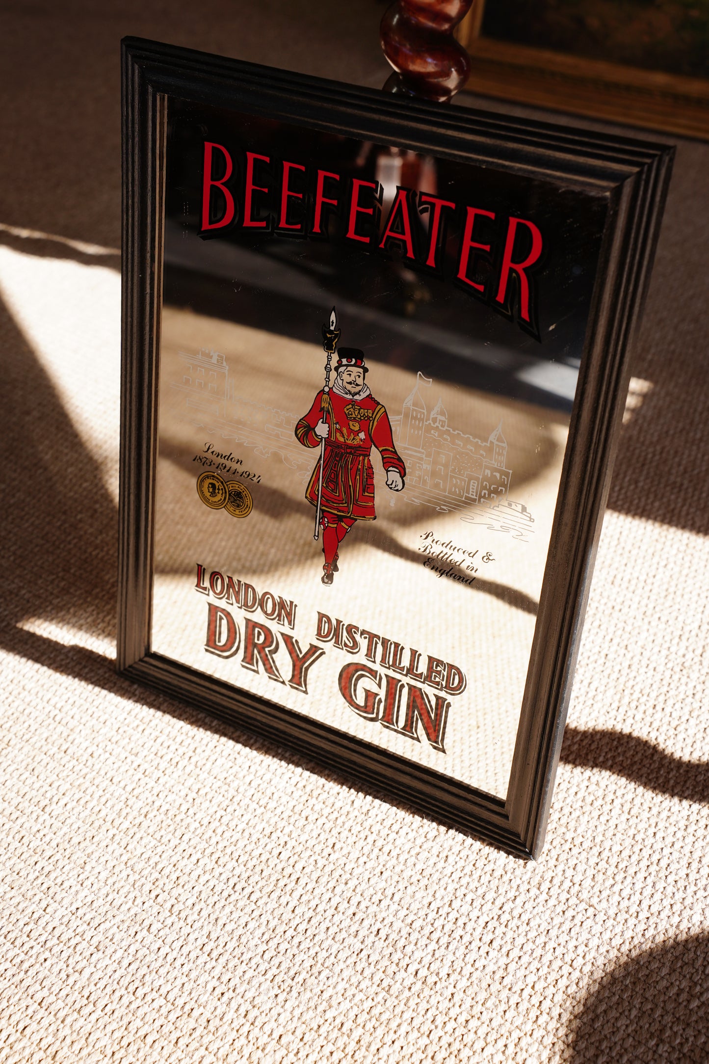 Vintage Beefeater Dry Gin Advertising Bar Mirror