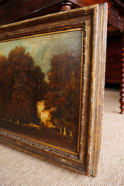 Antique French Oil Painting Autumn Woodland Landscape, Circa 1870