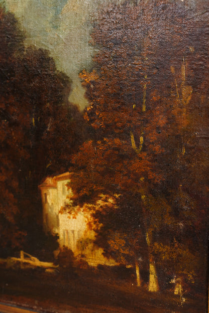 Antique French Oil Painting Autumn Woodland Landscape, Circa 1870