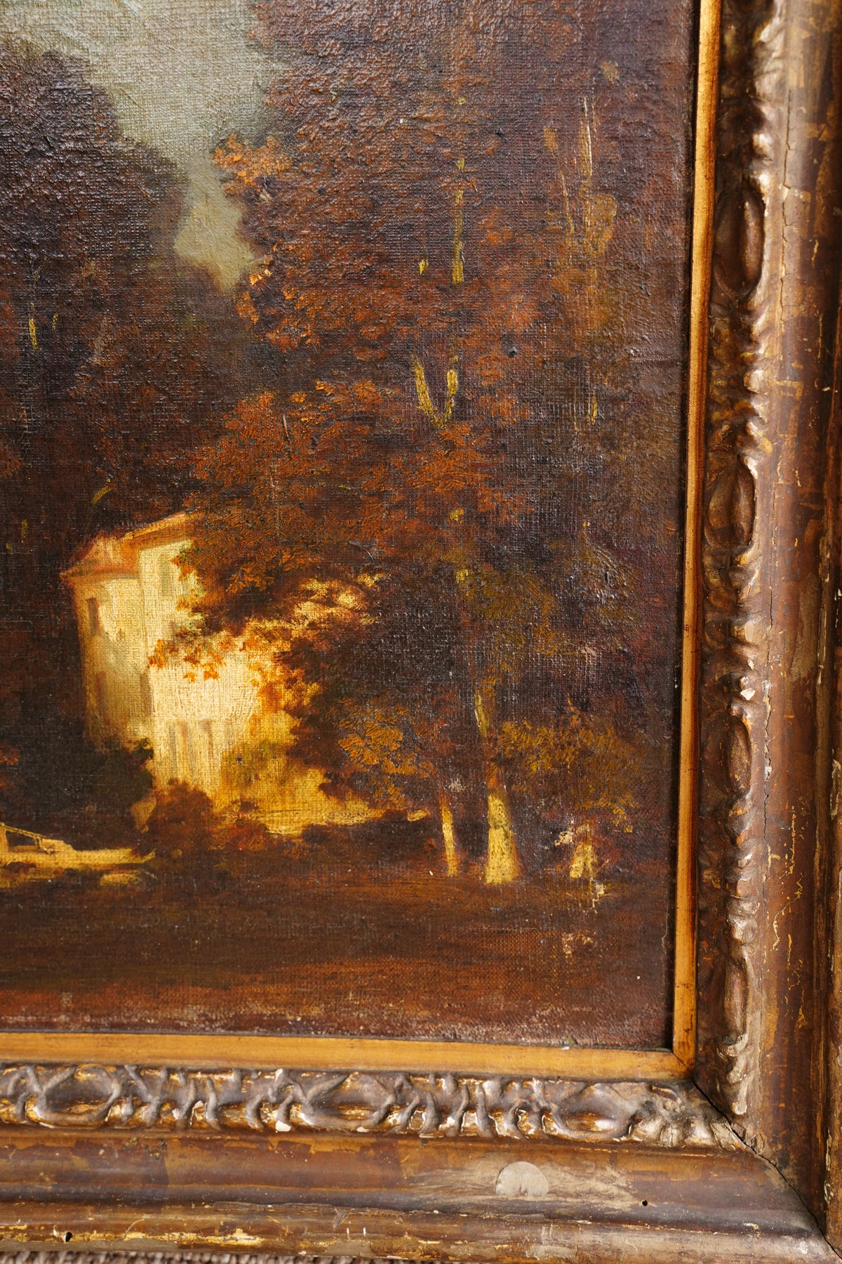 Antique French Oil Painting Autumn Woodland Landscape, Circa 1870