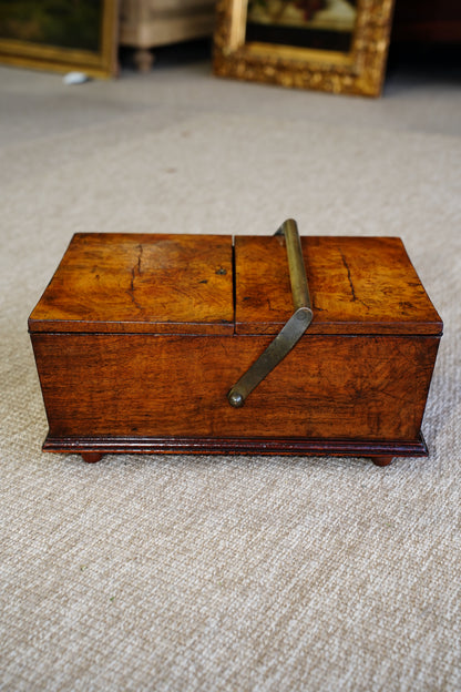 Antique Victorian Burr Walnut Box with Brass Handle, Circa 1860