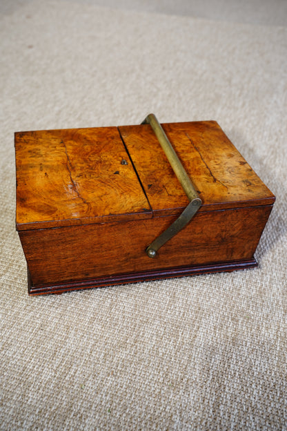 Antique Victorian Burr Walnut Box with Brass Handle, Circa 1860