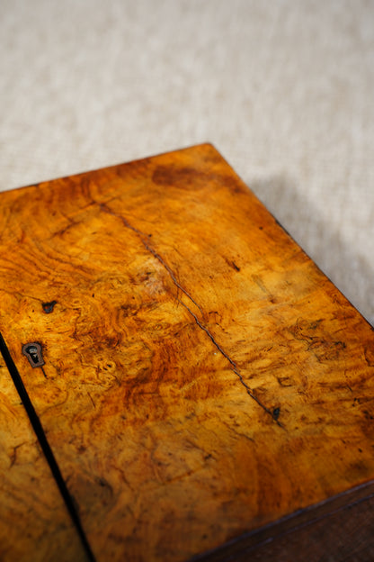 Antique Victorian Burr Walnut Box with Brass Handle, Circa 1860